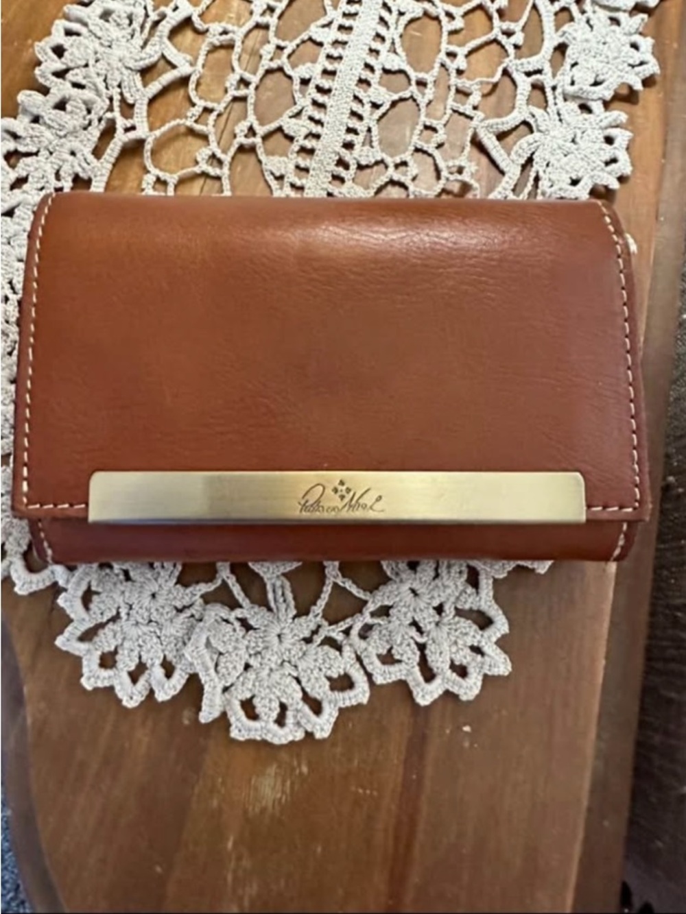 Patricia Nash Brown Leather Wallet with Gold Accent